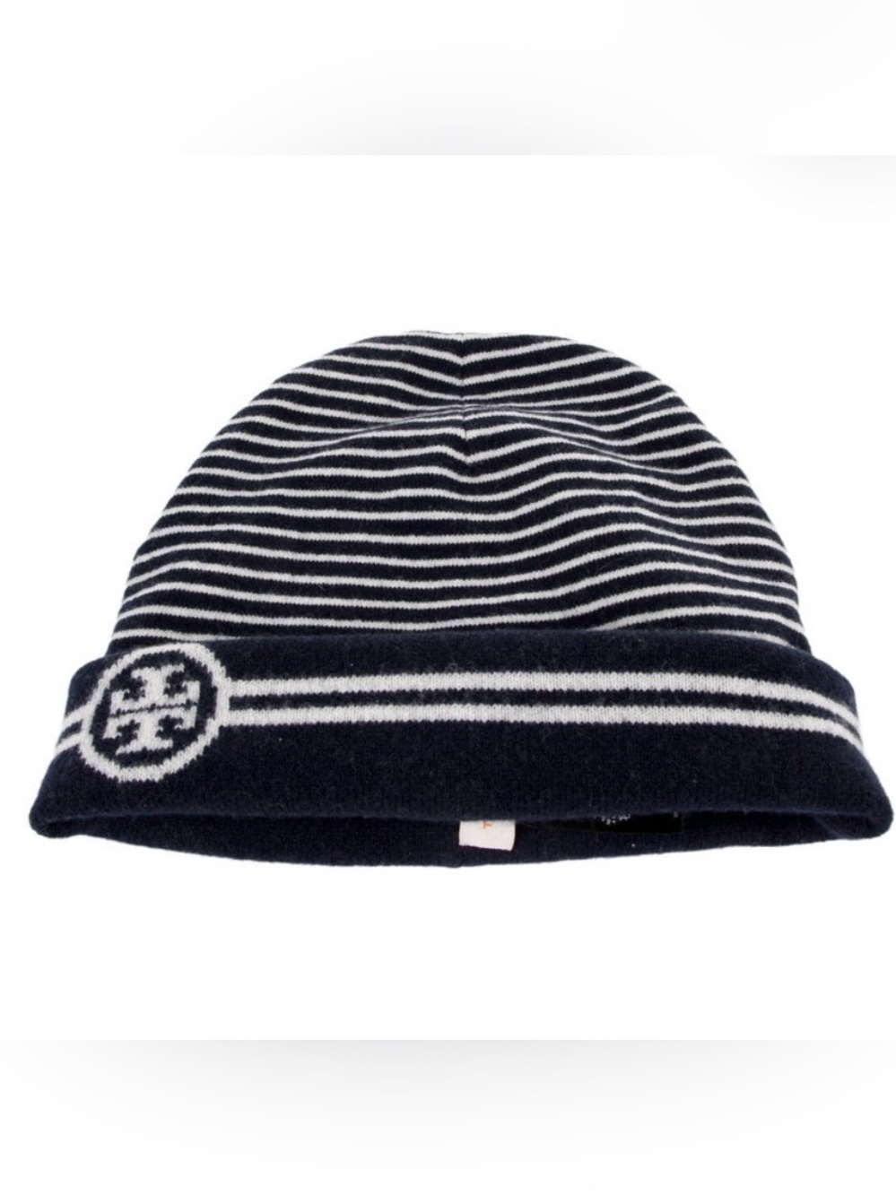 Tory Burch Navy & White Striped Knit Beanie
